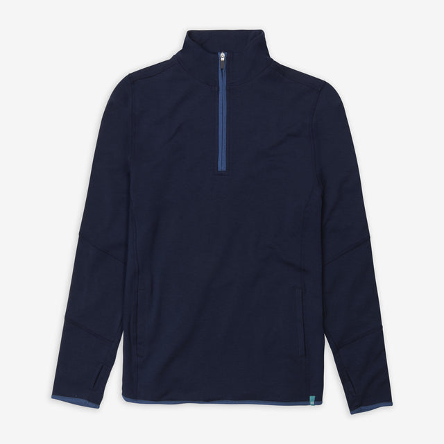 Navy Quarter Zip Sweatshirt with Print: A stylish and comfortable navy sweatshirt featuring a unique print design. This quarter zip sweatshirt is perfect for casual outings or layering up in colder weather.