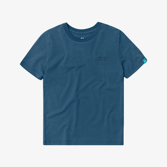 Front view of Jellymud Junior's Blue Bamboo T-Shirt featuring a Vitamin Sea print on the chest and back.