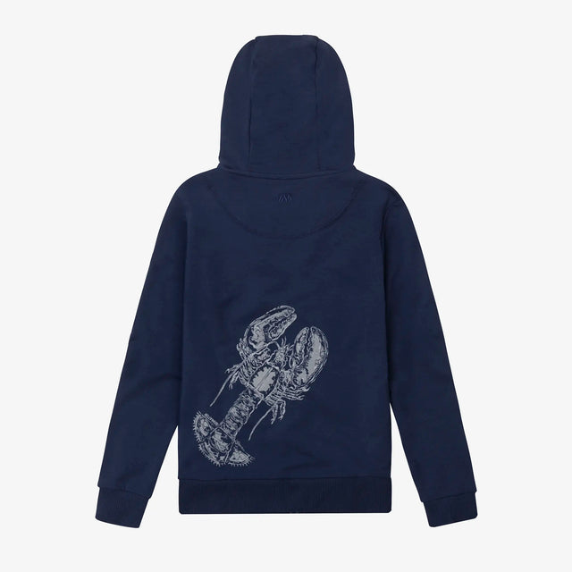 Back view of a Jellymud Junior Navy Bamboo Hoodie. This limited edition hoodie features a unique print by John Aspden, combining comfort and style for juniors.
