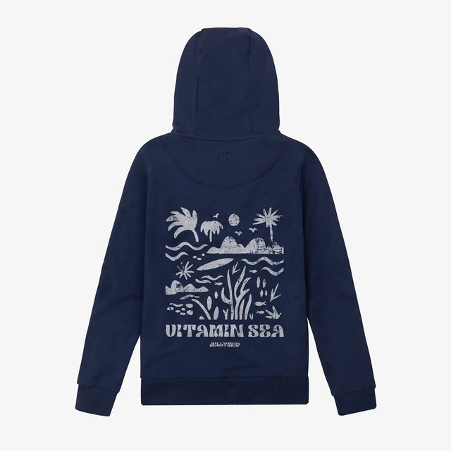 Back view of Jellymud Junior Vitamin Sea Bamboo Hoodie in Navy.