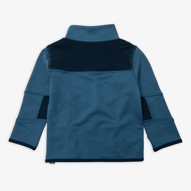Back view of Jellymud Kids' Ridge Sweatshirt. Made from bamboo and organic cotton with quarter zip.