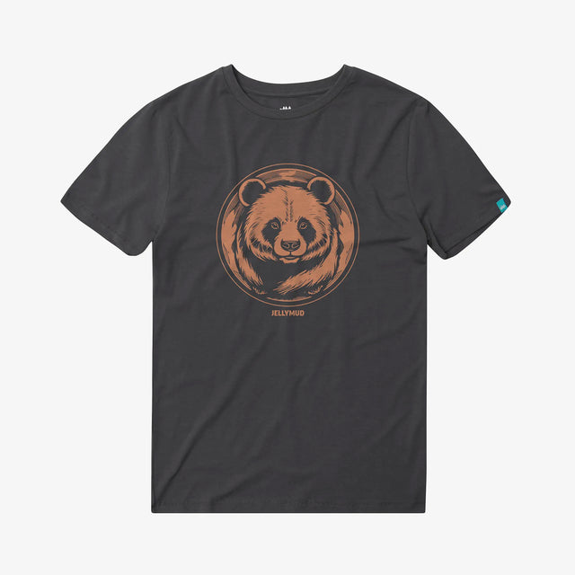 Men's Panda Graphic Bamboo T-Shirt. Front view of a Jellymud men's grey bamboo t-shirt featuring a limited edition panda print on the front.