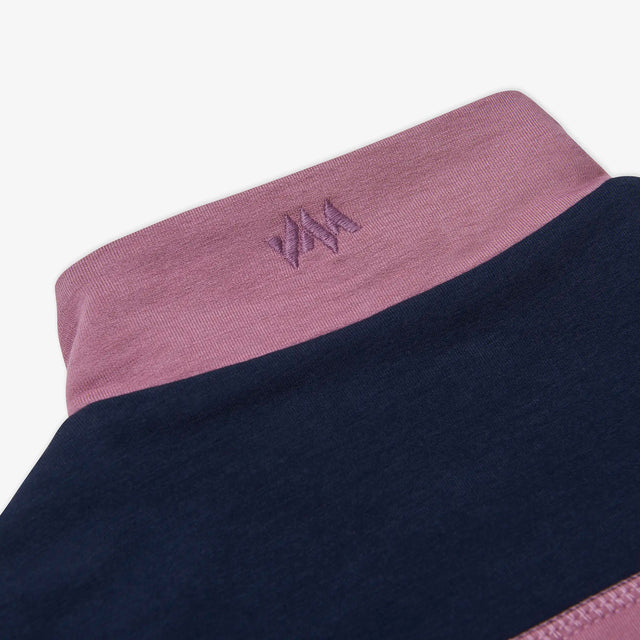 Close-up of the embroidered collar detail on the Kids' Ridge Quarter Zip Sweatshirt. 
